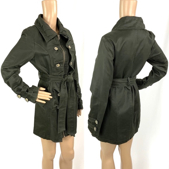 NWOT YA Los Angeles (Anthro) Army Green Ruffled Trench Coat - Picture 8 of 8